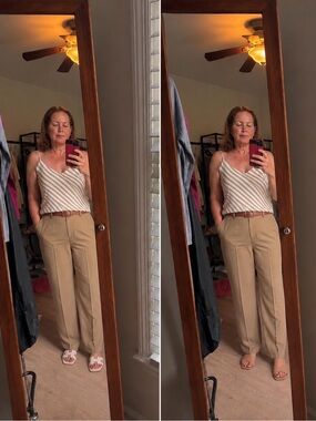 Ann Taylor Striped Diagonal Cami in Cream and Tan